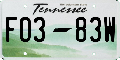 TN license plate F0383W