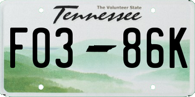 TN license plate F0386K