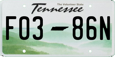 TN license plate F0386N