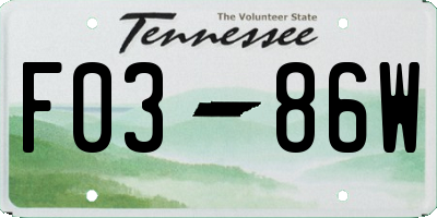 TN license plate F0386W