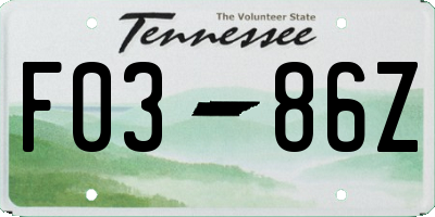 TN license plate F0386Z
