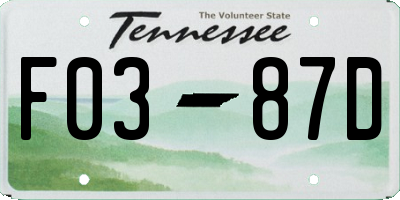 TN license plate F0387D