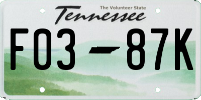 TN license plate F0387K