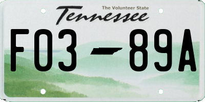 TN license plate F0389A