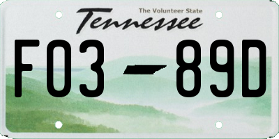 TN license plate F0389D