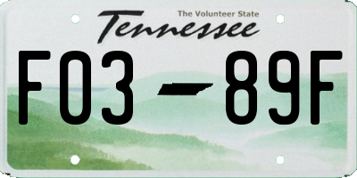 TN license plate F0389F