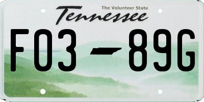 TN license plate F0389G