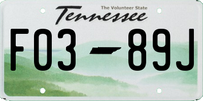 TN license plate F0389J