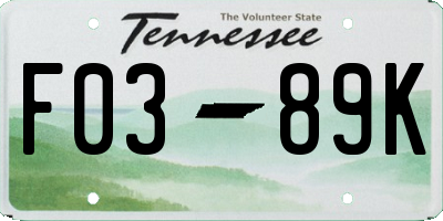 TN license plate F0389K