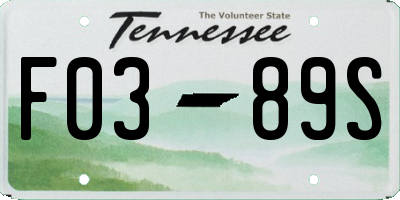 TN license plate F0389S
