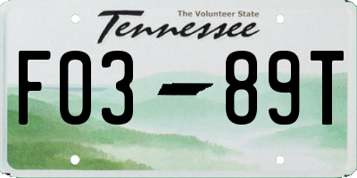 TN license plate F0389T