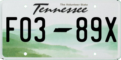 TN license plate F0389X