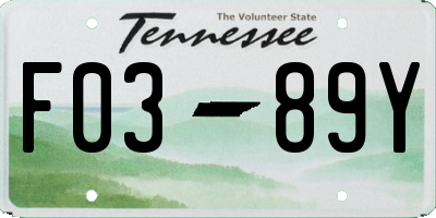 TN license plate F0389Y
