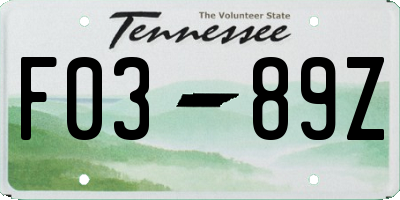 TN license plate F0389Z