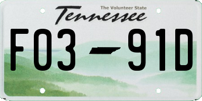 TN license plate F0391D