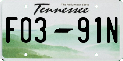 TN license plate F0391N
