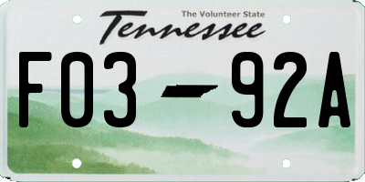 TN license plate F0392A