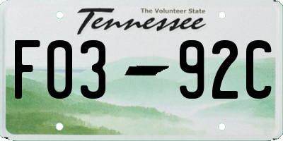 TN license plate F0392C