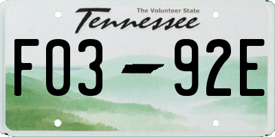 TN license plate F0392E
