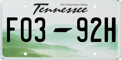 TN license plate F0392H