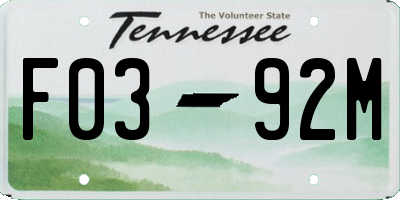 TN license plate F0392M