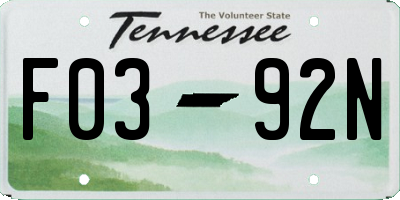 TN license plate F0392N