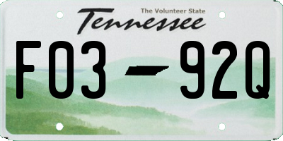 TN license plate F0392Q