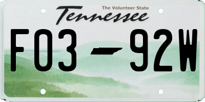 TN license plate F0392W
