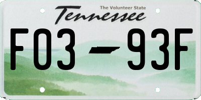 TN license plate F0393F
