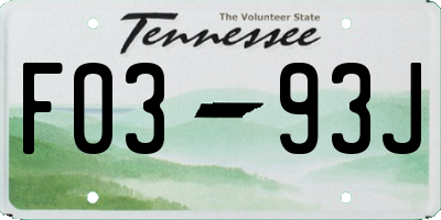 TN license plate F0393J