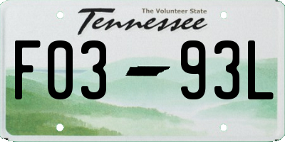 TN license plate F0393L