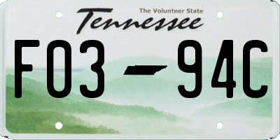 TN license plate F0394C