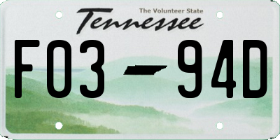 TN license plate F0394D