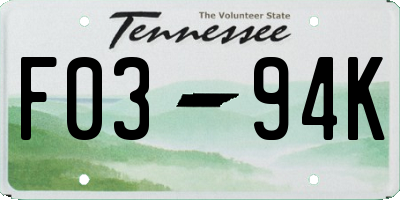 TN license plate F0394K