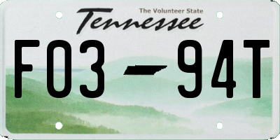 TN license plate F0394T