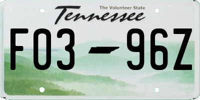 TN license plate F0396Z