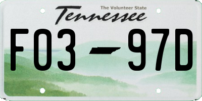TN license plate F0397D