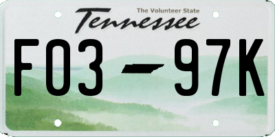 TN license plate F0397K