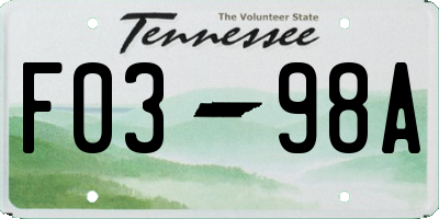 TN license plate F0398A