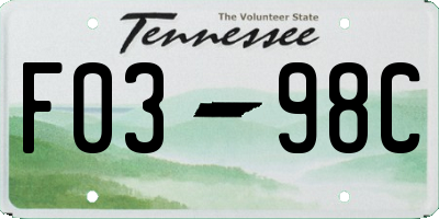 TN license plate F0398C