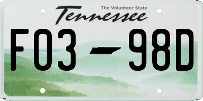 TN license plate F0398D