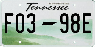 TN license plate F0398E