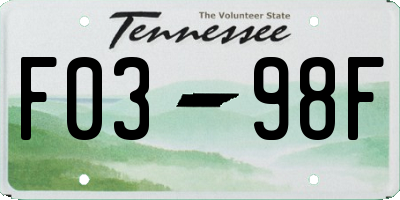 TN license plate F0398F