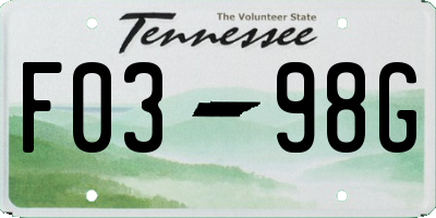 TN license plate F0398G
