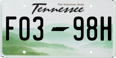 TN license plate F0398H