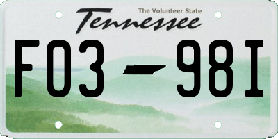 TN license plate F0398I