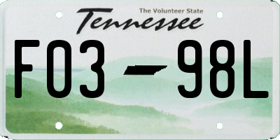 TN license plate F0398L