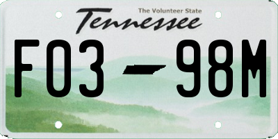 TN license plate F0398M