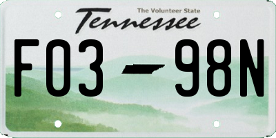 TN license plate F0398N