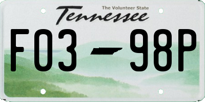 TN license plate F0398P
